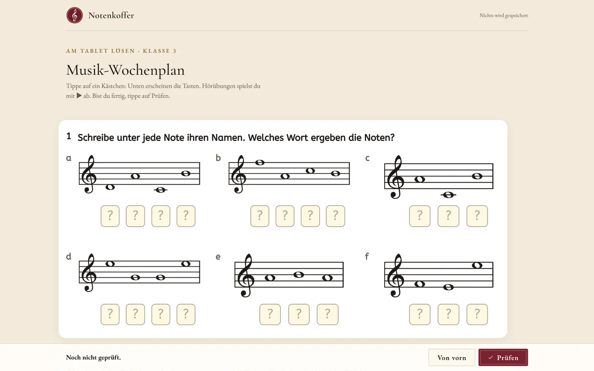 Blatt am Tablet lösen und prüfen