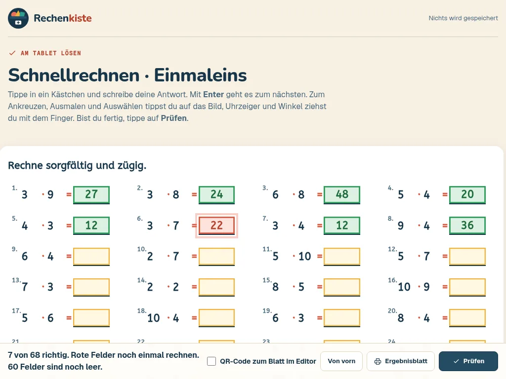 Blatt am Tablet lösen und prüfen